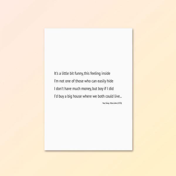 Your Song Elton John Lyrics Quote Print Famous Prints